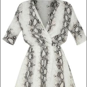 PrettyLittleThing Grey Snake Print Wrap Front Romper